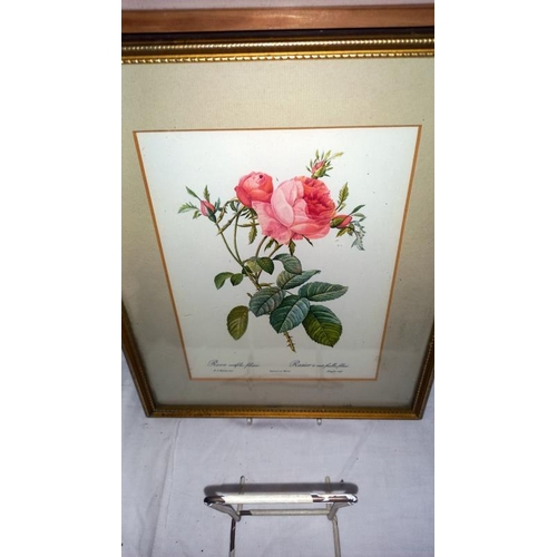 818 - A gilt framed painting of flowers on mirror & a watercolour of lilies under bridge etc.