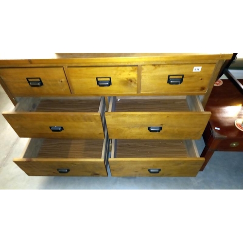 834 - A dark pine 3 over 4 chest of drawers, 125cm x 45cm x 83cm high, COLLECT ONLY