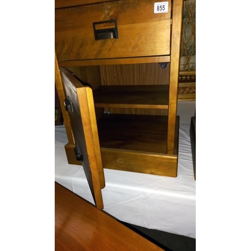 855 - A pair of solid pine bedsides with single drawer & faux drawer cupboards, 42cm x 50cm x 67cm high, C... 