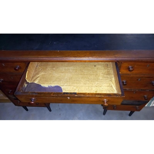 859 - An Edwardian mahogany veneered double pedestal desk with leather insert, 59cm x 120cm x 79cm high. K... 