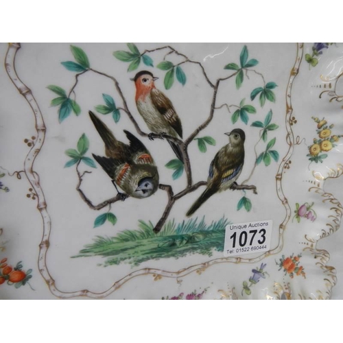 1073 - An early Dresden hand painted plate depicting birds.