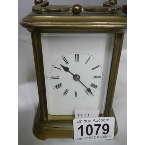 1079 - A brass carriage clock in working order.