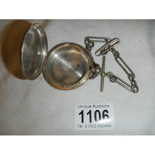 1106 - A silver pocket watch case on plated chain.