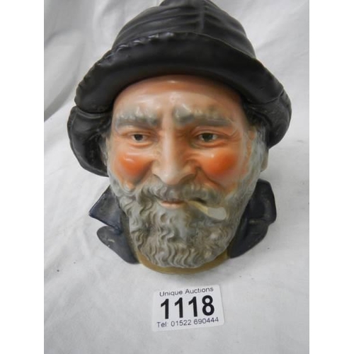 1118 - An early 20th century tobacco jar in the form of a fisherman's head.