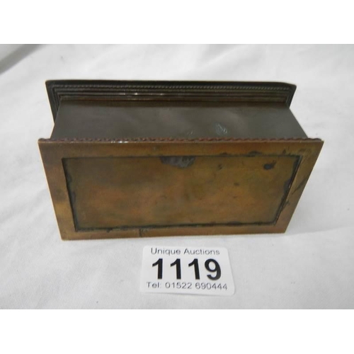 1119 - A small bronze box with blue inlay.