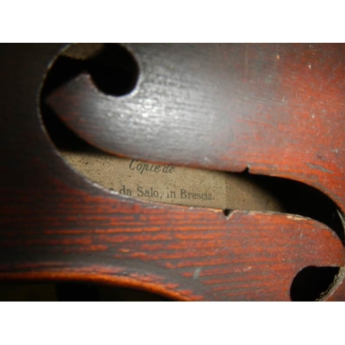 1144 - An old violin marked Copiede,, Gaspar Da Salo in Brescia.