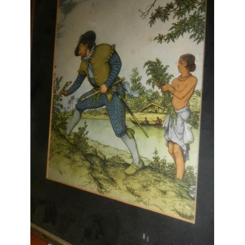 1196 - A framed and glazed print depicting a Cavalier with a boy.