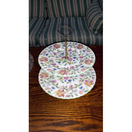 969 - A Minton Hadden Hall 2 tier cake stand & 2 others