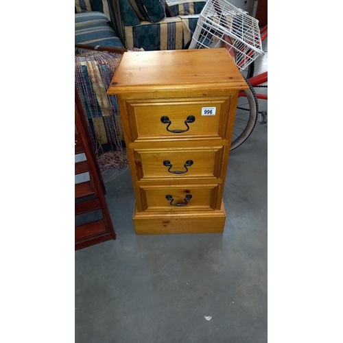 996 - A solid pine 3 drawer bedside chest of drawers, COLLECT ONLY