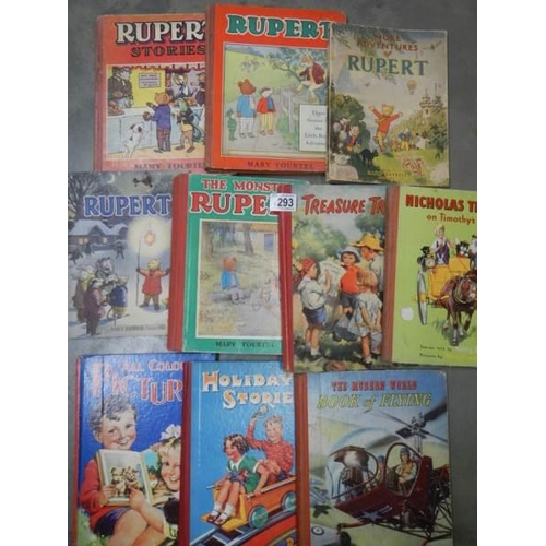 1293 - Five Rupert annuals and five other children's annuals.