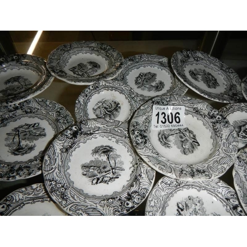 1306 - A quantity of grey and white soup bowls etc.,