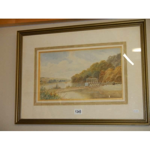 1345 - A framed and glazed watercolour rural river scene signed Allan.