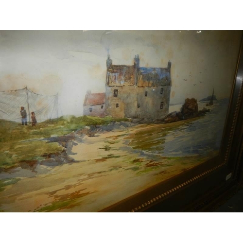 1364 - A framed and glazed watercolour coastal scene signed Henderson Tarbet. COLLECT ONLY