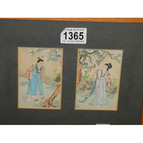 1365 - A good pair of framed and glazed Japanese watercolours in one frame.