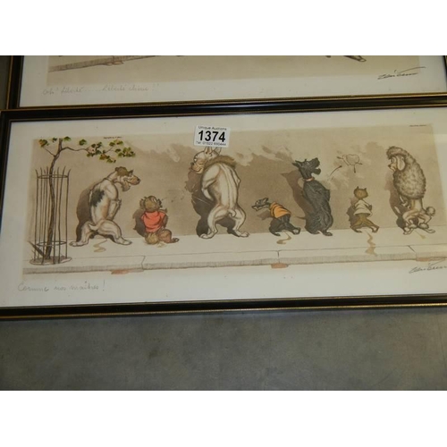 1374 - A pair of framed and glazed signed dog prints.