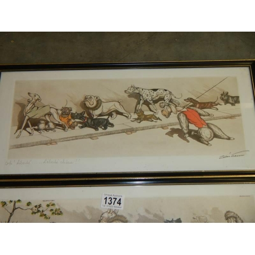 1374 - A pair of framed and glazed signed dog prints.