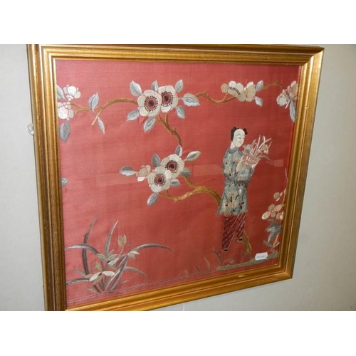 1376 - Five superb quality framed and glazed embroideries on silk. COLLECT ONLY