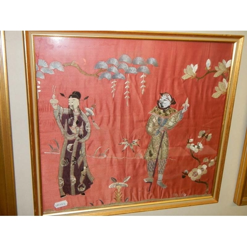 1376 - Five superb quality framed and glazed embroideries on silk. COLLECT ONLY