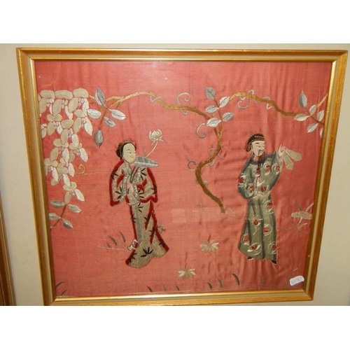 1376 - Five superb quality framed and glazed embroideries on silk. COLLECT ONLY