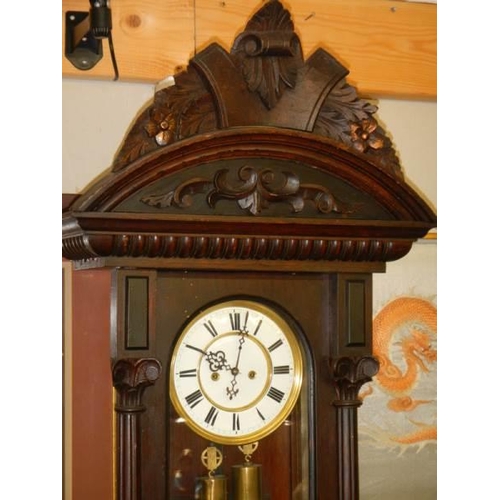 1384 - A Victorian mahogany double regulator wall clock with brass weights, COLLECT ONLY.