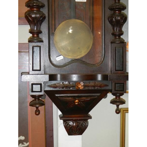 1384 - A Victorian mahogany double regulator wall clock with brass weights, COLLECT ONLY.