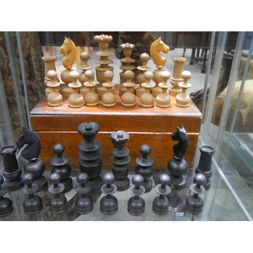 1445 - A 19/20th century wooden chess set.