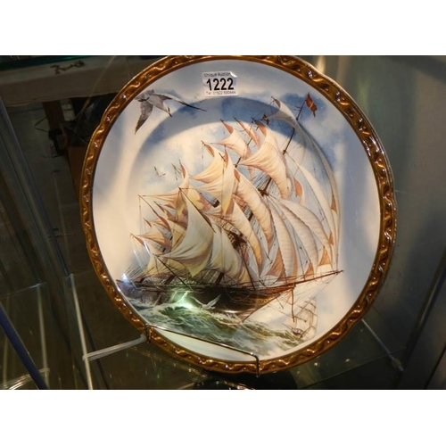 1222 - A large platter featuring a sailing ship.