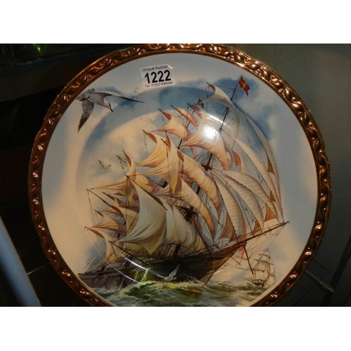 1222 - A large platter featuring a sailing ship.