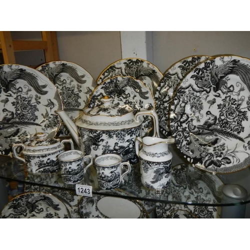 1243 - A Royal Crown Derby 'Black Aves' pattern dinner set, A1310, approximately 46 pieces.