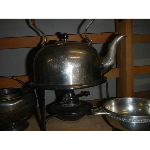 1257 - A silver plate kettle on stand and other silver plate.