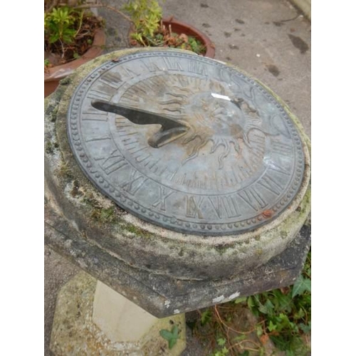 1474 - A garden plinth with brass sundial. COLLECT ONLY.