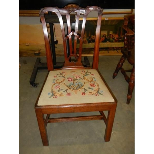 1509 - A Victorian bedroom chair with tapestry seat. COLLECT ONLY.