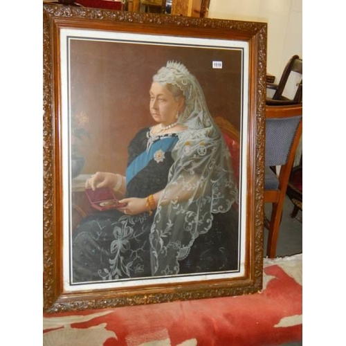 1519 - A large framed and glazed portrait print of Queen Victoria, COLLECT ONLY.