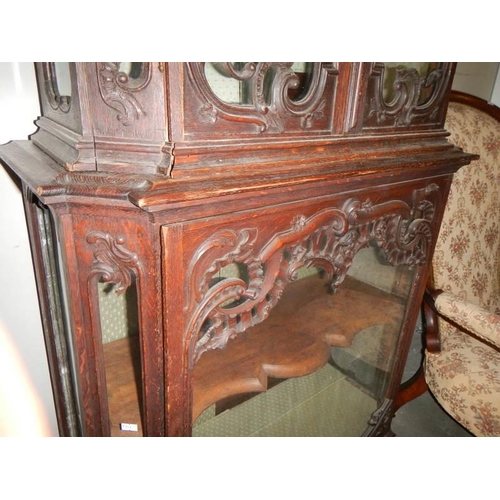 1520 - A 19th century French oak cabinet (vitrine), 107cm tall, COLLECT ONLY.