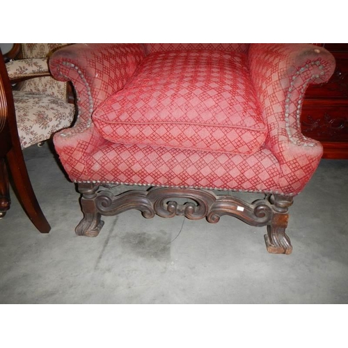 1528 - A huge Victorian throne style wing armchair, COLLECT ONLY.