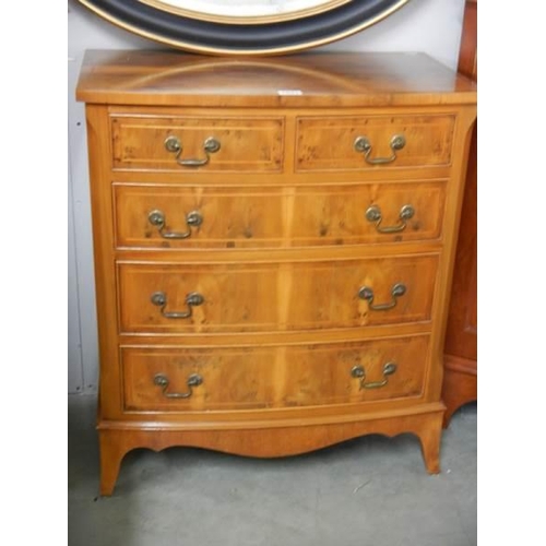 1531 - A walnut bow fronted two of three chest of drawers with string inlay. COLLECT ONLY.