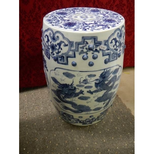 1557 - A Chinese blue and white garden stool, COLLECT ONLY.