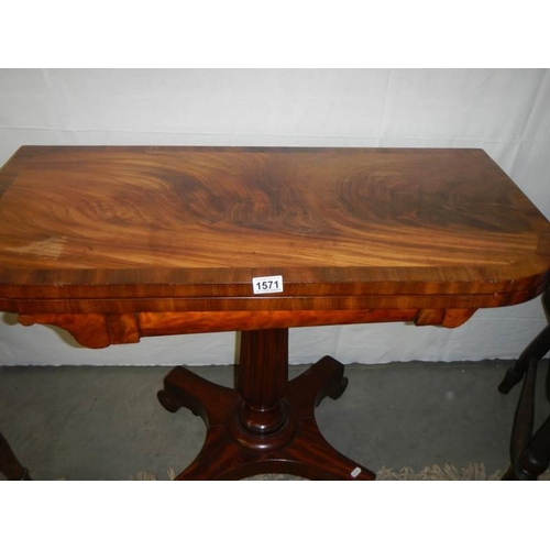 1571 - A Victorian mahogany fold over card table, COLLECT ONLY.