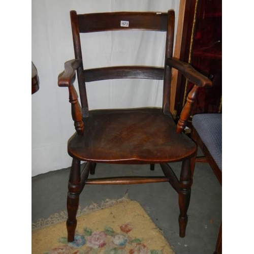 1573 - A Victorian kitchen arm chair, COLLECT ONLY.