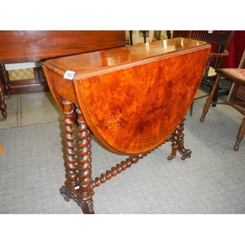 1580 - A Victorian walnut inlaid Sutherland table on barley twist supports, COLLECT ONLY.