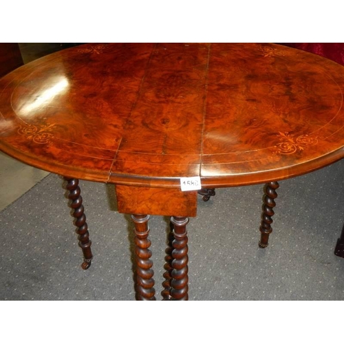 1580 - A Victorian walnut inlaid Sutherland table on barley twist supports, COLLECT ONLY.