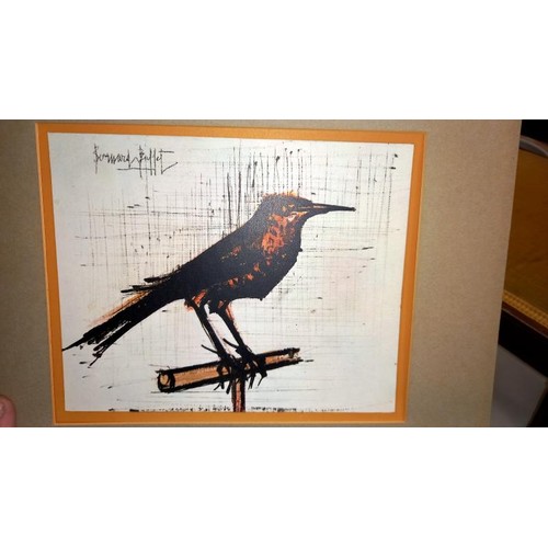 1072 - A framed and glazed study of a bird bearing the signature 'Bernard Buffet'.