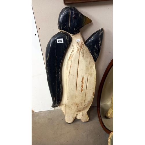 802 - A large carved wooden wall plaque of a penguin, height 90cm, COLLECT ONLY