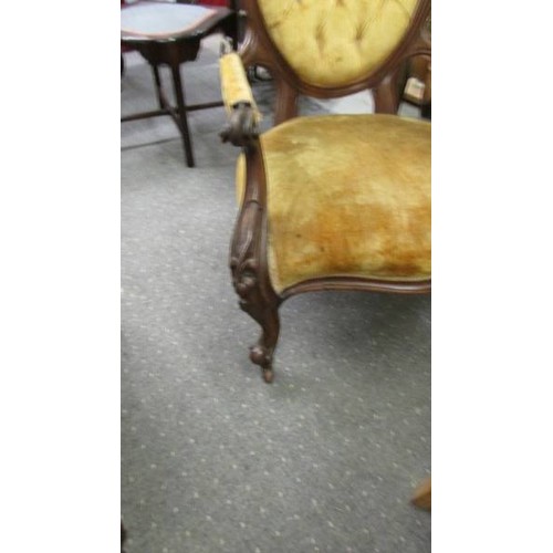 1566 - A Victorian mahogany framed cabriole leg ladies chair. COLLECT ONLY.