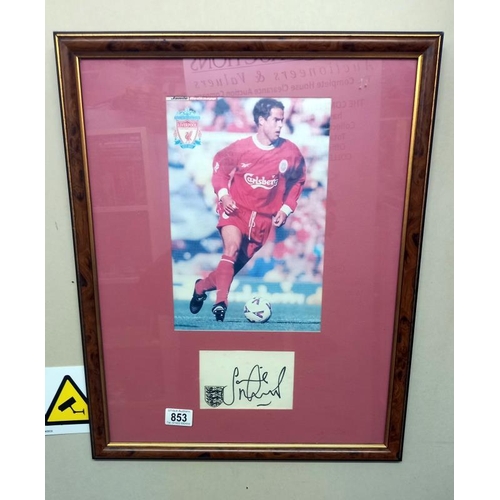 853 - A framed & glazed signed photo of Jamie Redknapp, COLLECT ONLY