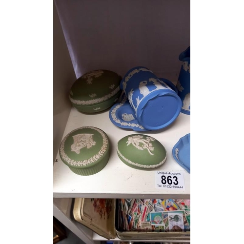 863 - A quantity of Wedgwood blue & green Jasperware