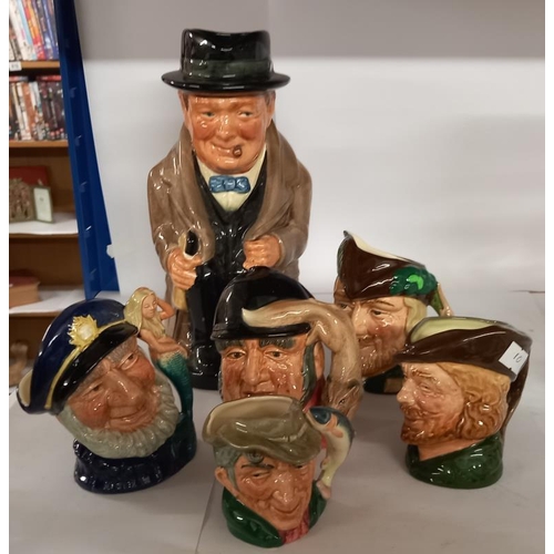 924 - A Royal Doulton Winston Churchill Toby jug & 5 Doulton character jugs