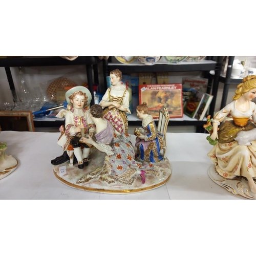 931 - A Meissen figure group, Capo-di-monte girl with chicken & 1 other & a Staffordshire pottery figure o... 