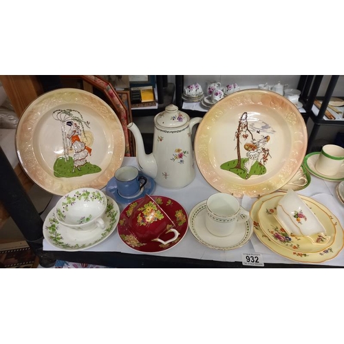 932 - 3 Royal Worcester, Spode Palissy plates & various cups & saucers