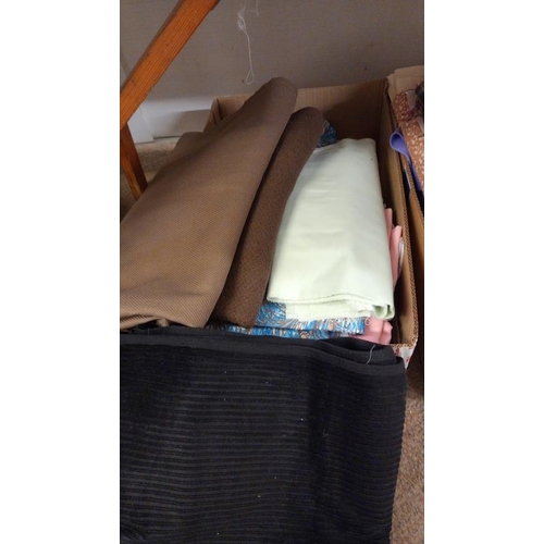 945 - 3 boxes of material, cross stitch magazines some with gifts attached plus other magazines, Chinese p... 